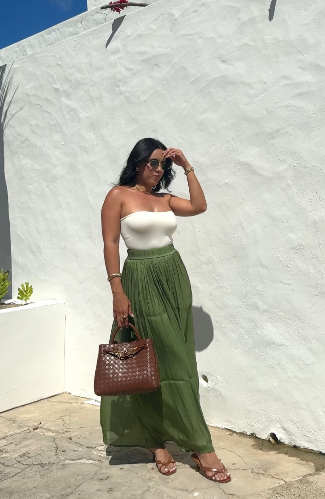 Olive Silky Maxi Skirt