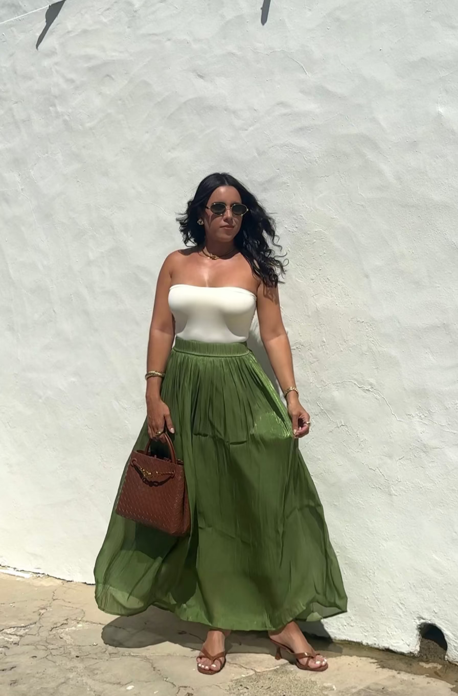 Olive Silky Maxi Skirt