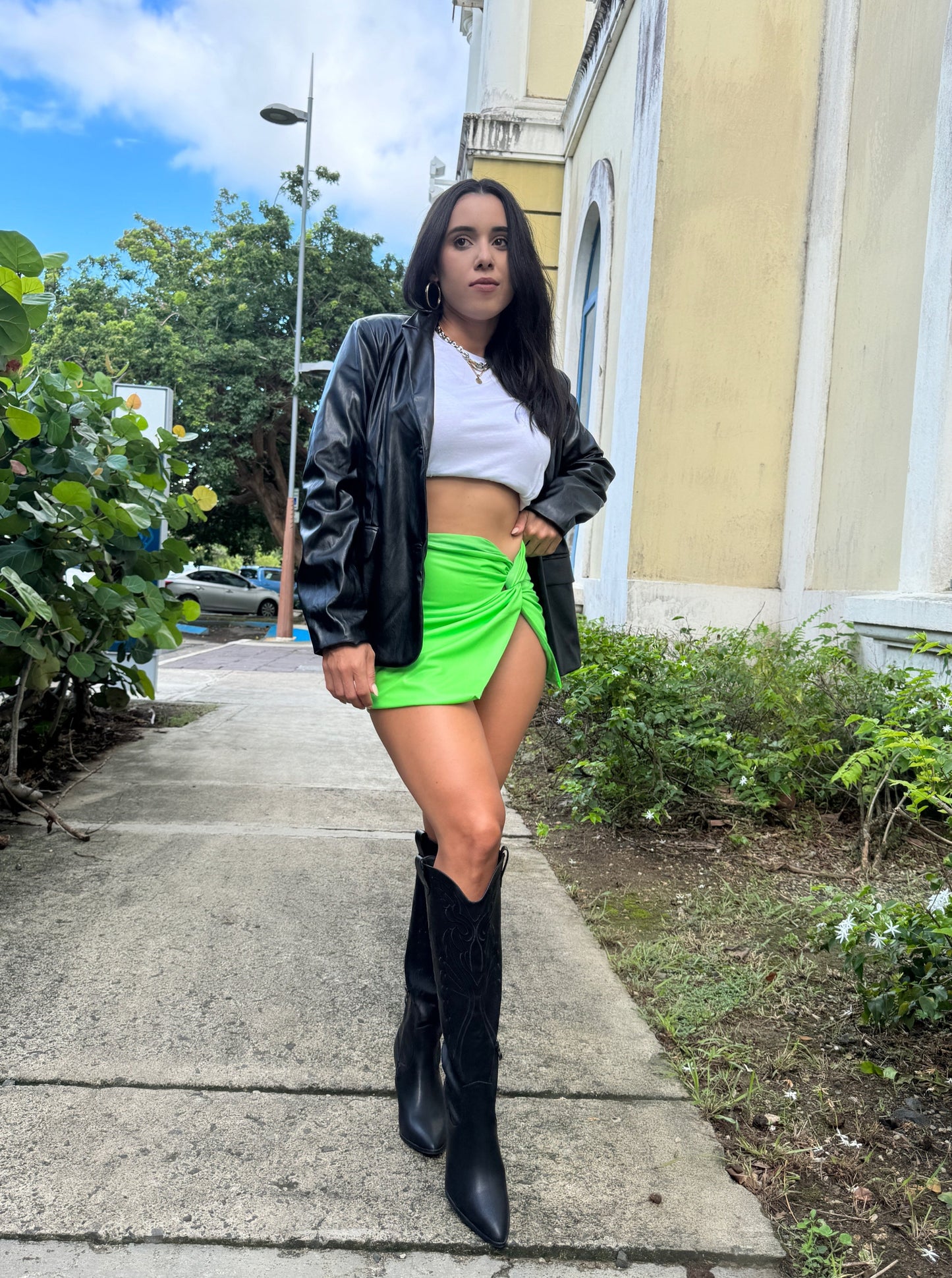 Neon Leather Mini Skirt