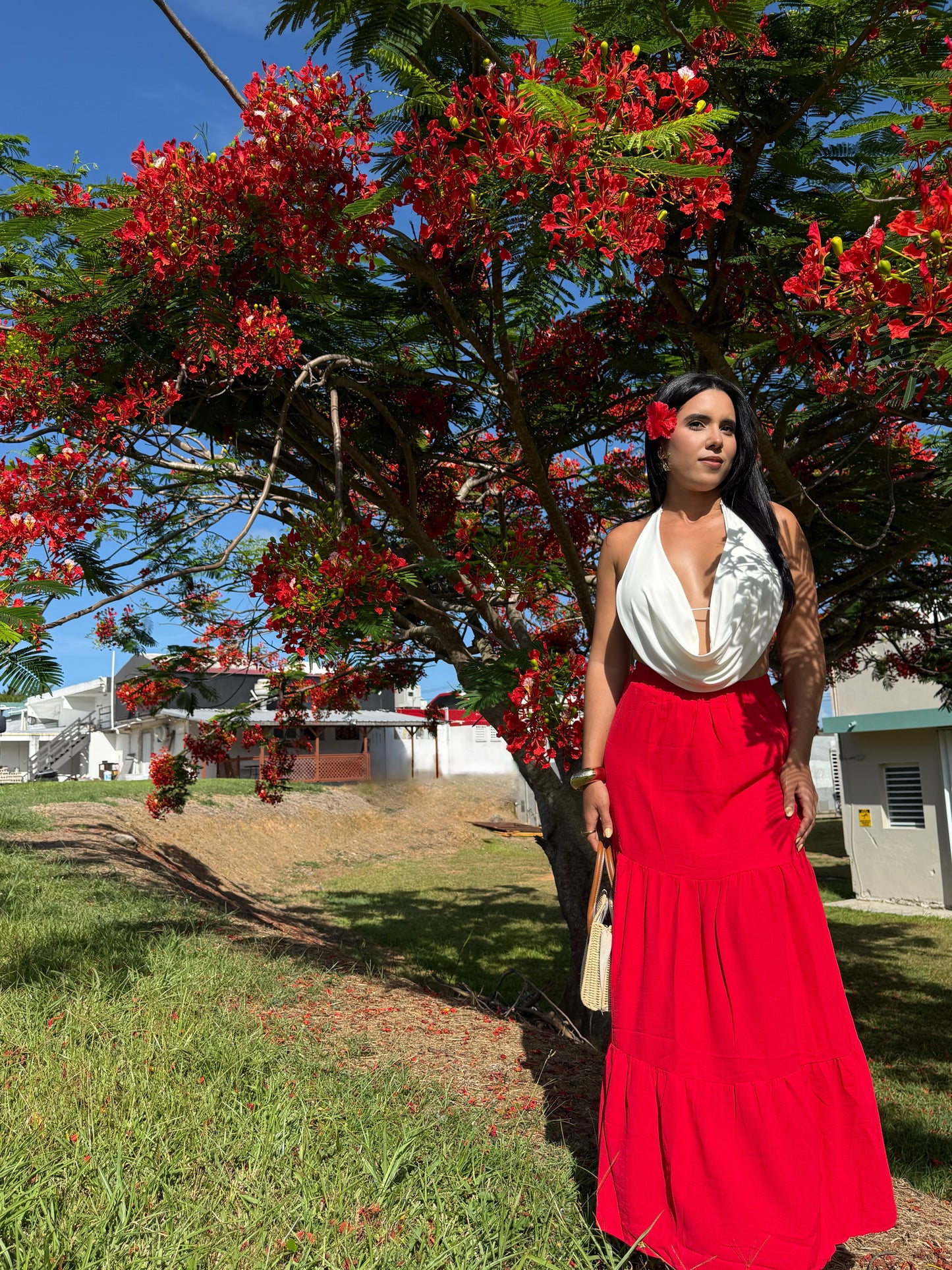 Red Boho Maxi Skirt