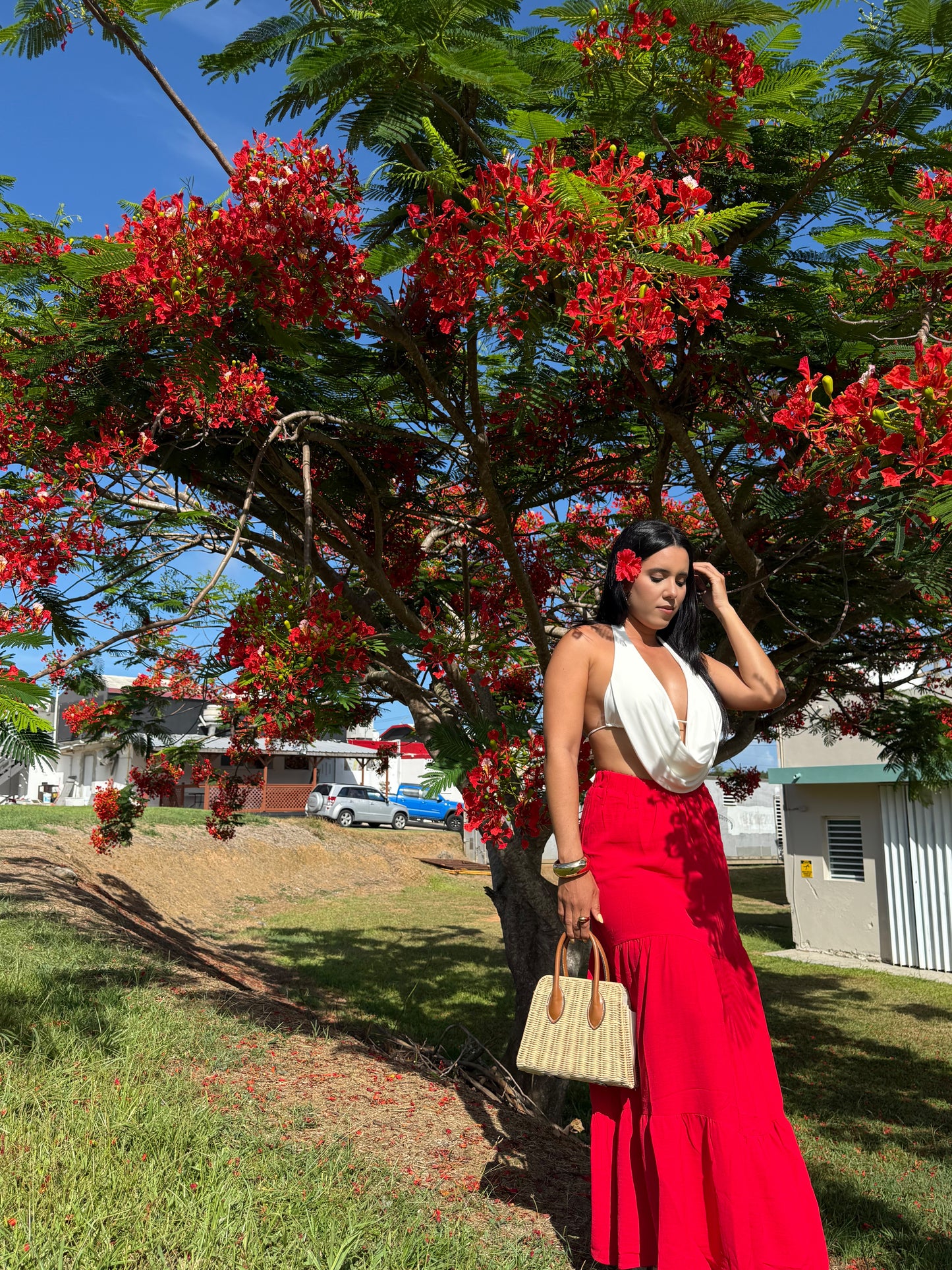 Red Boho Maxi Skirt
