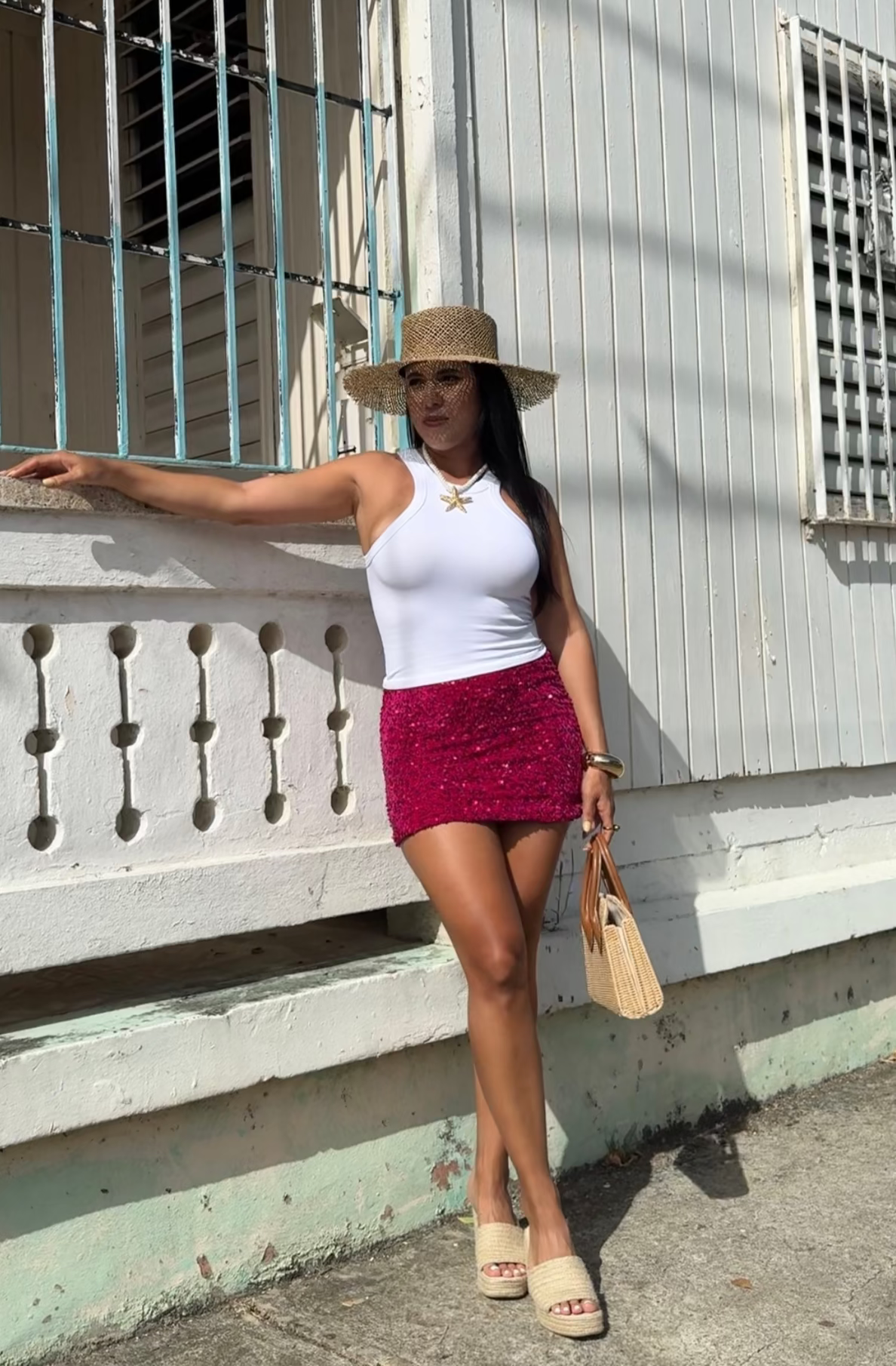 Fushia Sequin Mini Skirt