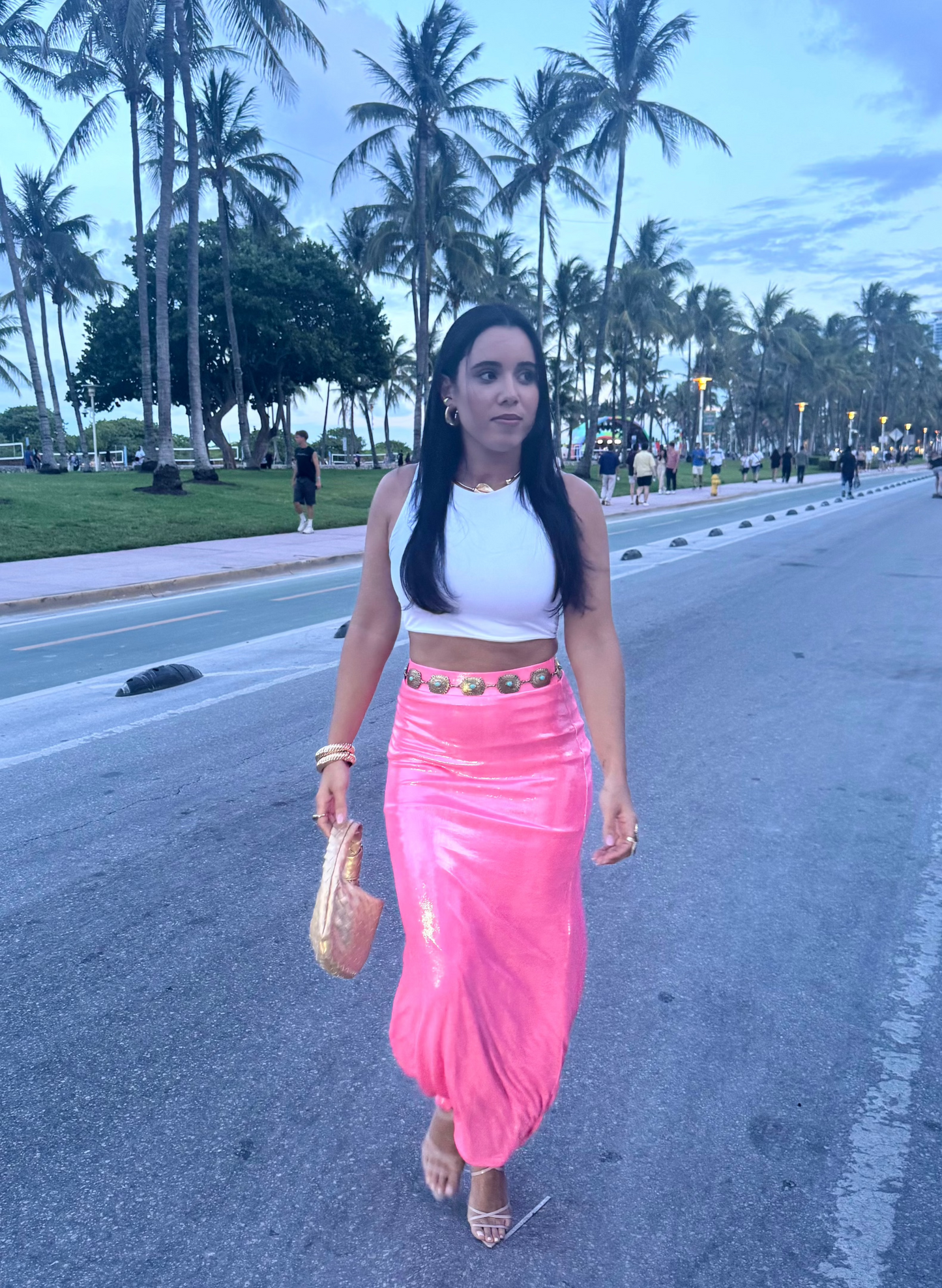Pink Metallic Maxi Skirt