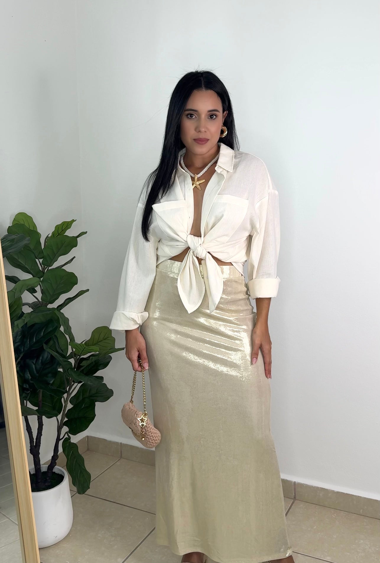 Champagne Metallic Maxi Skirt