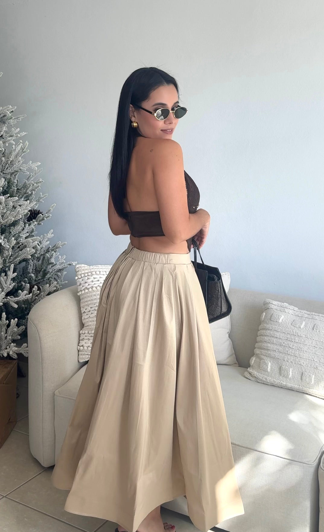 Classic Taupe Midi Skirt
