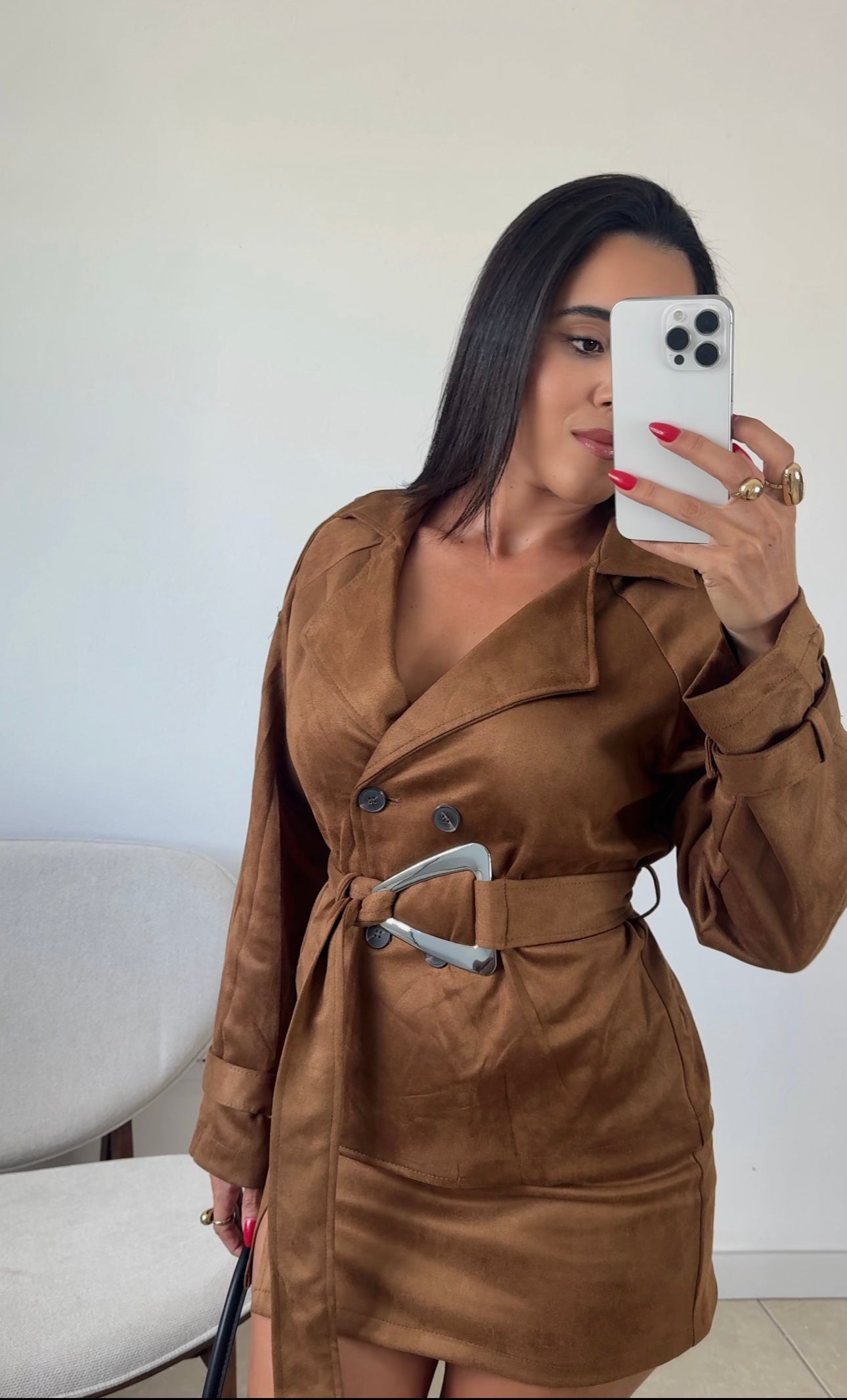 Camel Suede Trench Coat