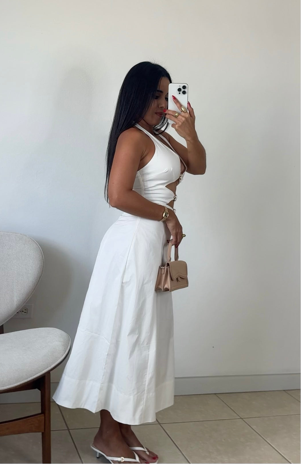 Buckle Halter Midi Dress