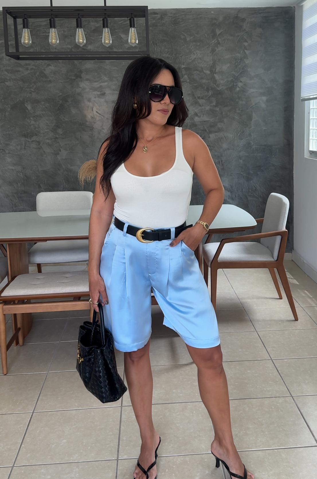 Ice Blue Satin Bermudas