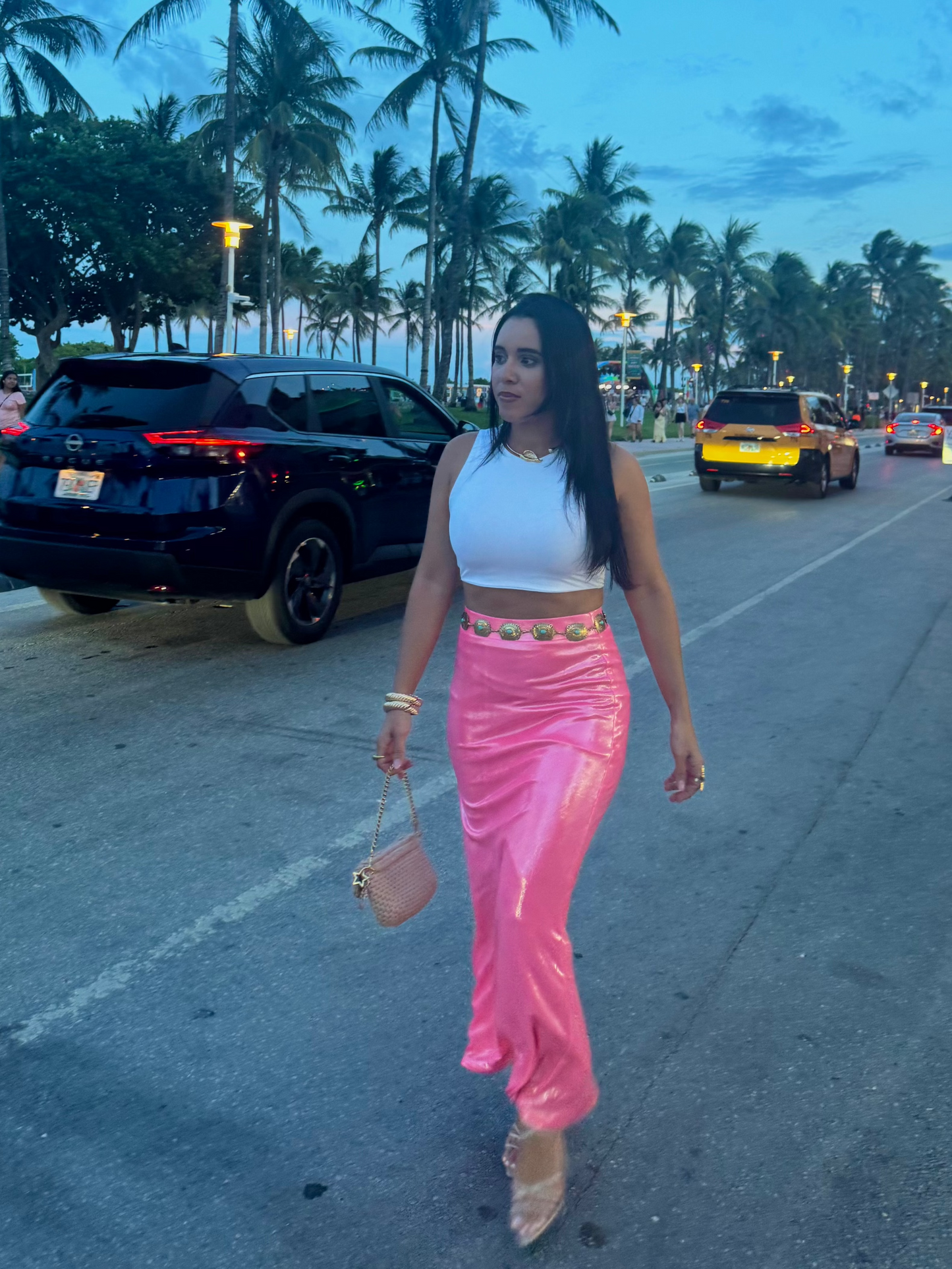 Pink Metallic Maxi Skirt