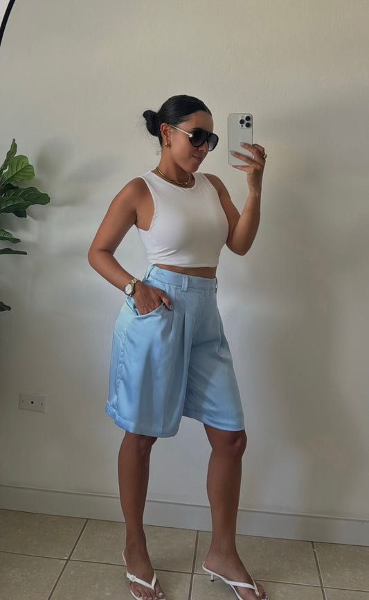Ice Blue Satin Bermudas
