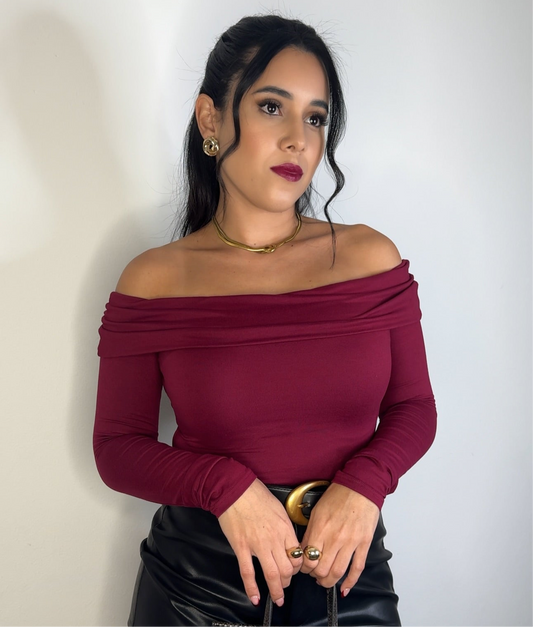 Burgundy Off Shoulder Top