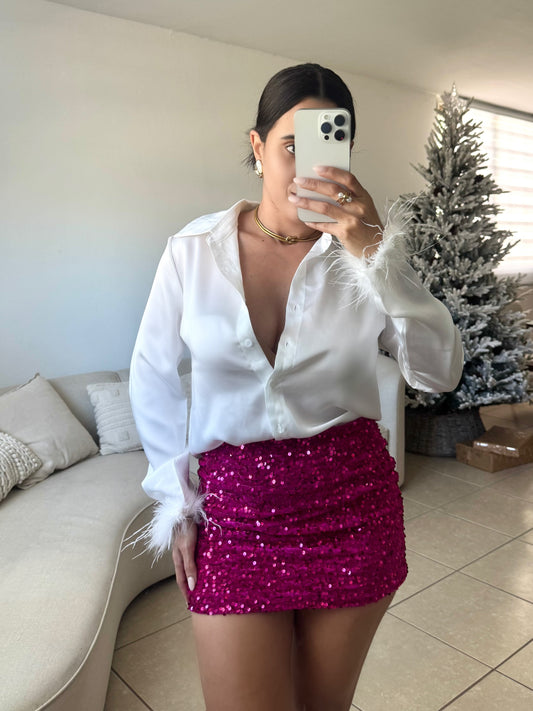 Fushia Sequin Mini Skirt