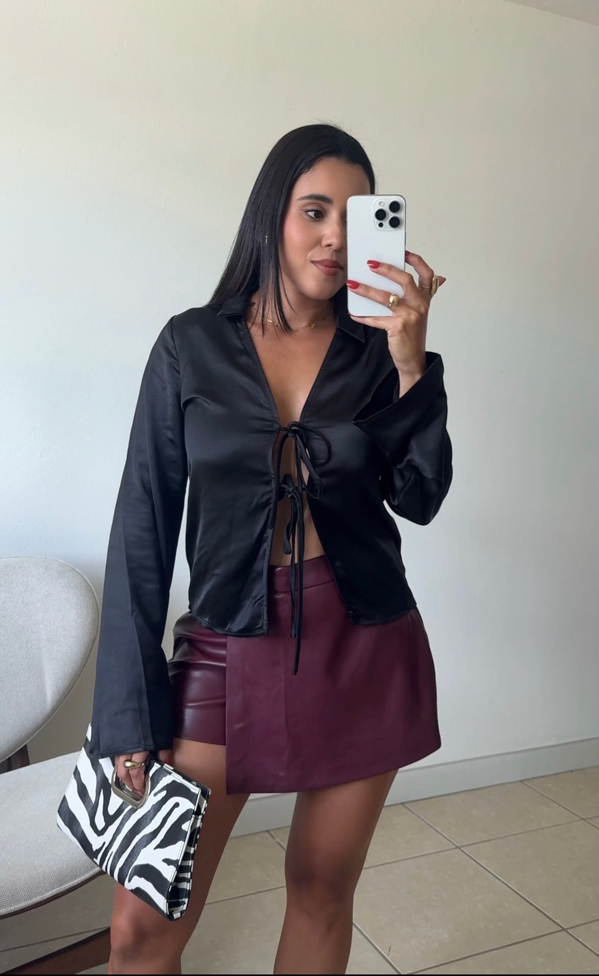 Wine Leather Skort