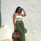 Olive Silky Maxi Skirt