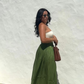 Olive Silky Maxi Skirt