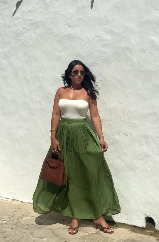 Olive Silky Maxi Skirt