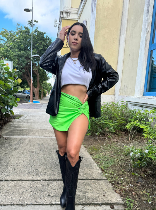 Neon Leather Mini Skirt