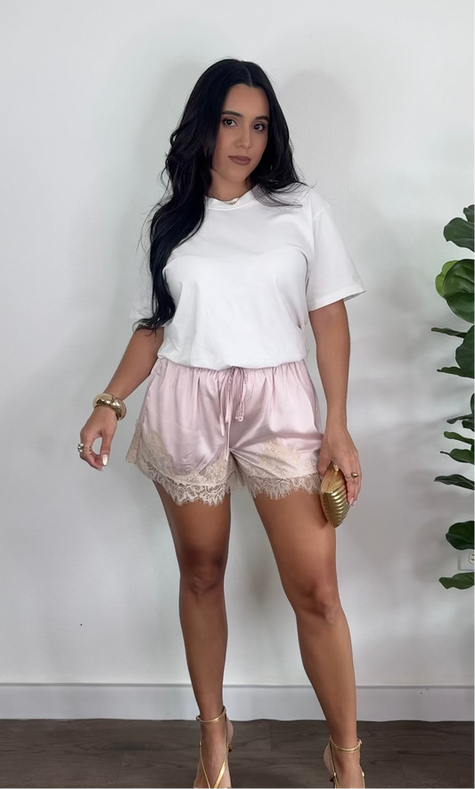 Baby Pink Satin Shorts