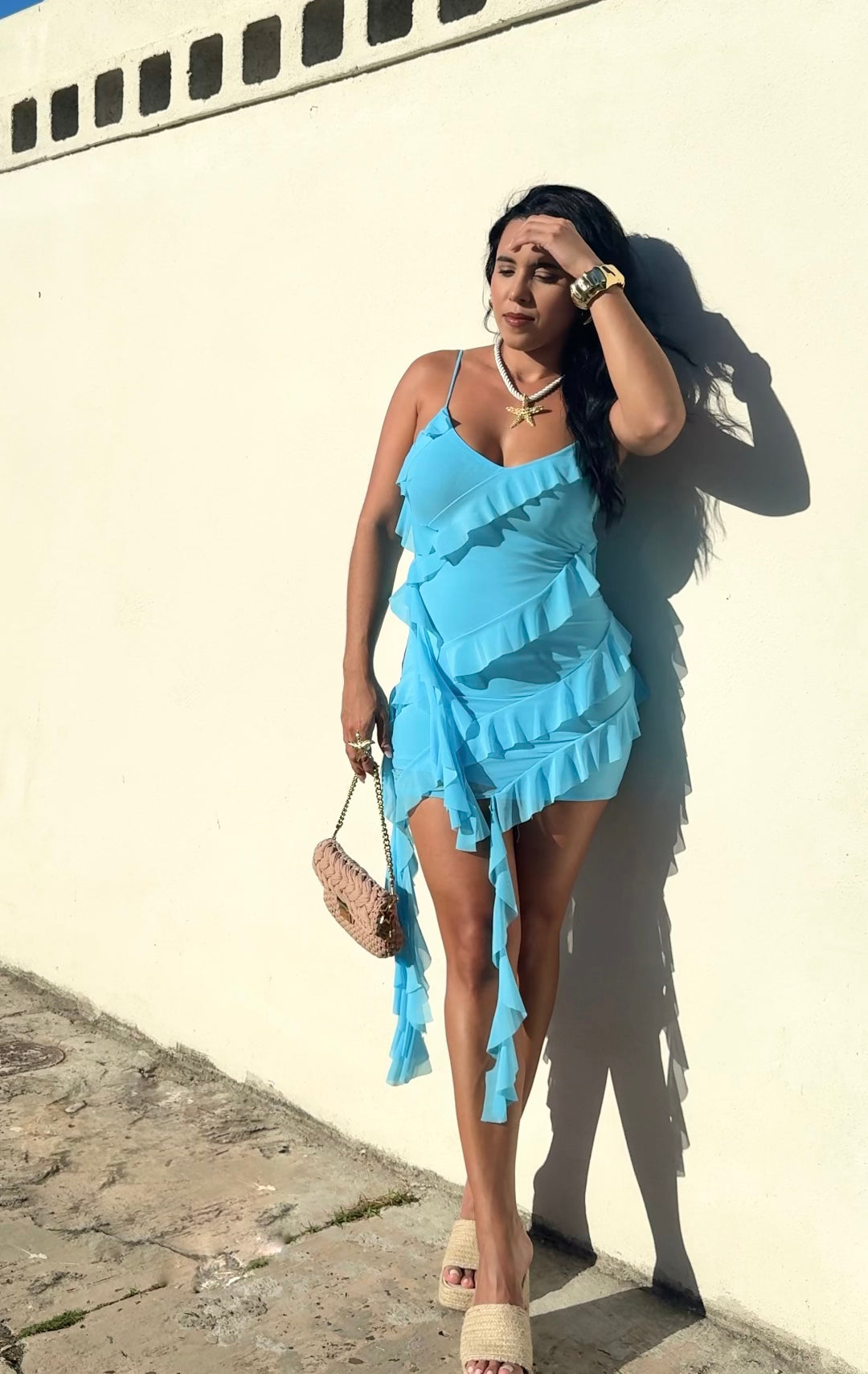 Ocean Ruffles Mini Dress