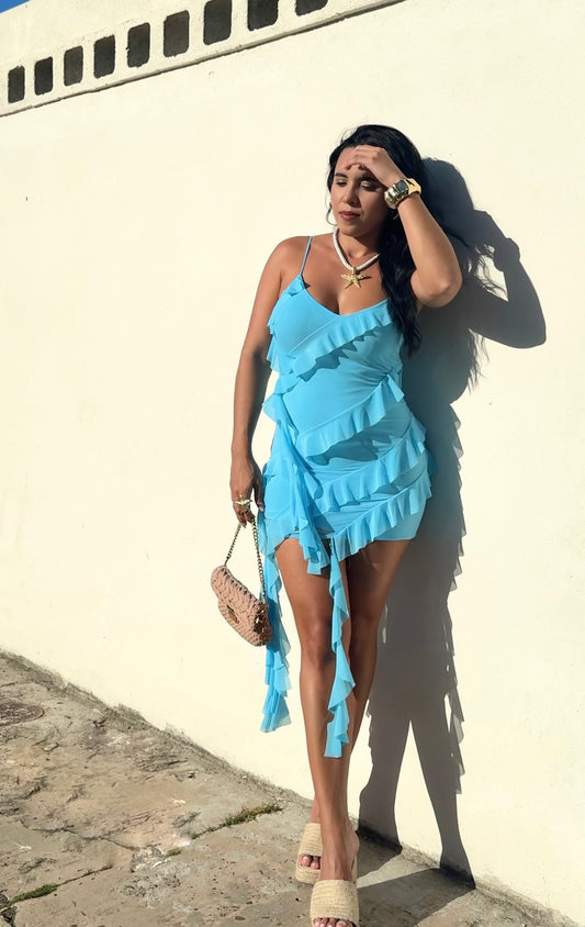 Ocean Ruffles Mini Dress