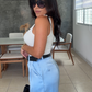 Ice Blue Satin Bermudas