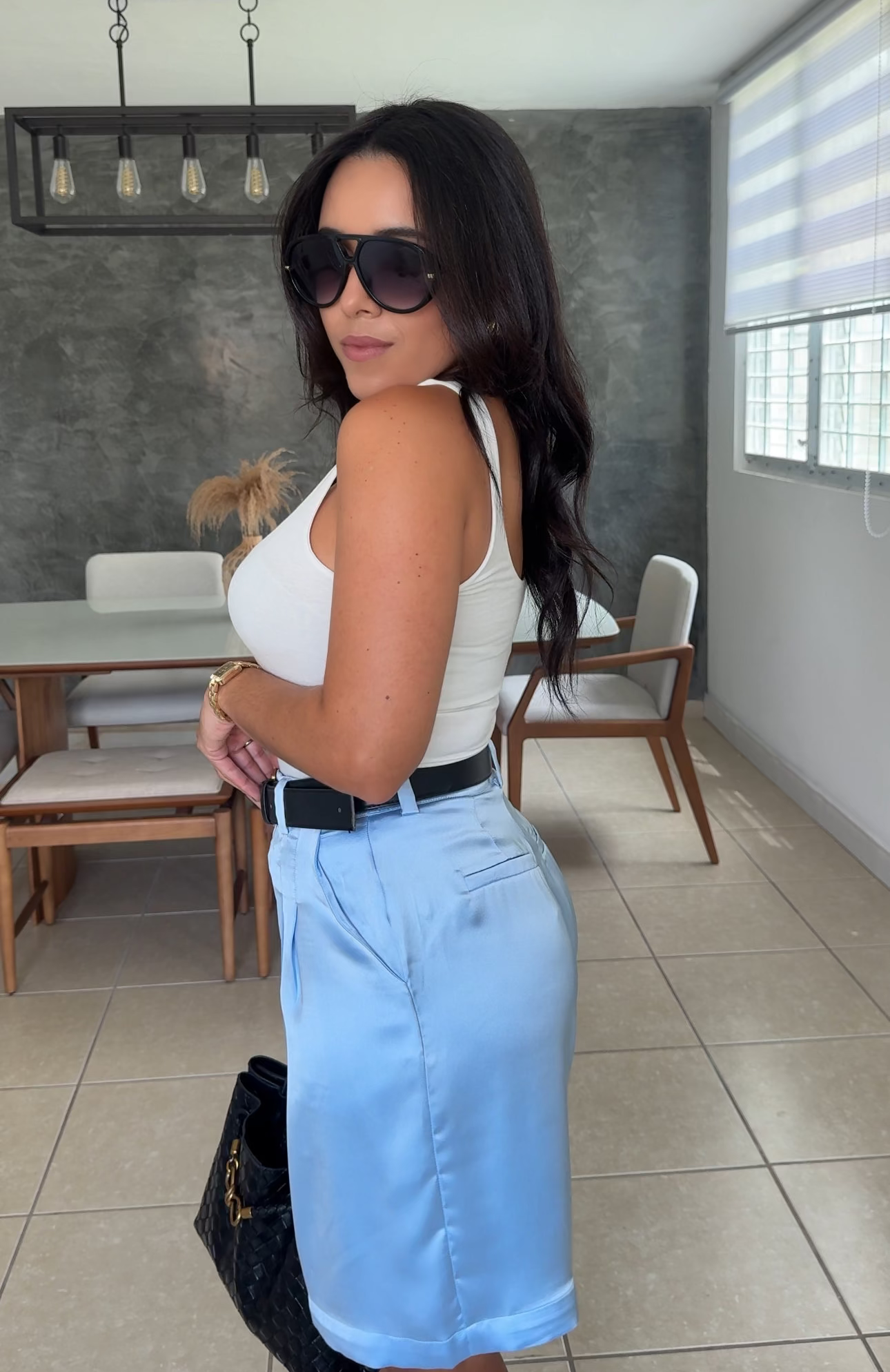 Ice Blue Satin Bermudas