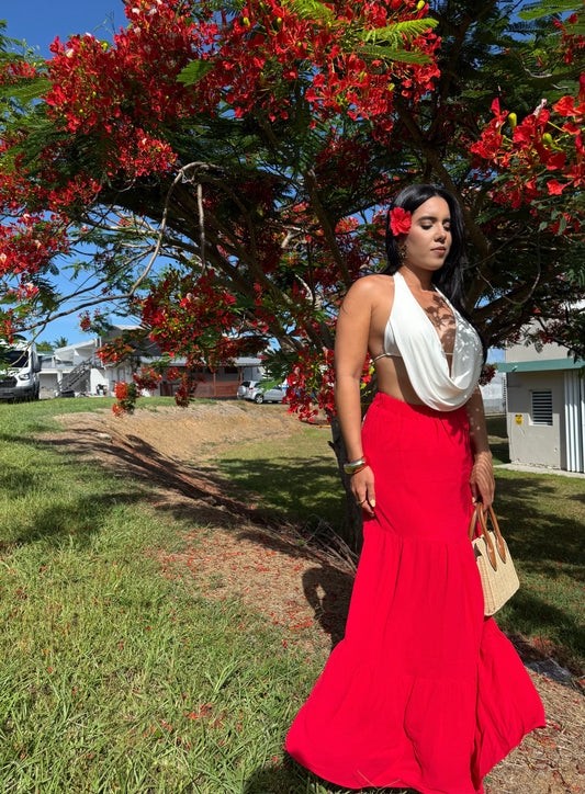 Red Boho Maxi Skirt