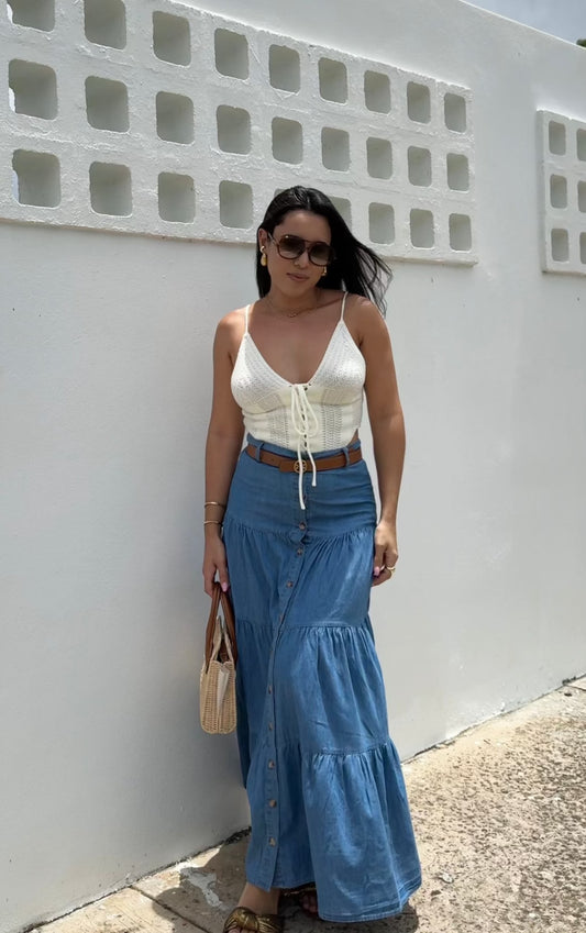 Denim Button Maxi Skirt