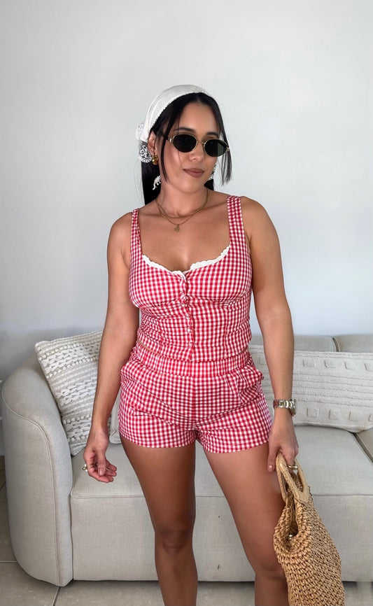 Red Gingham Shorts Set