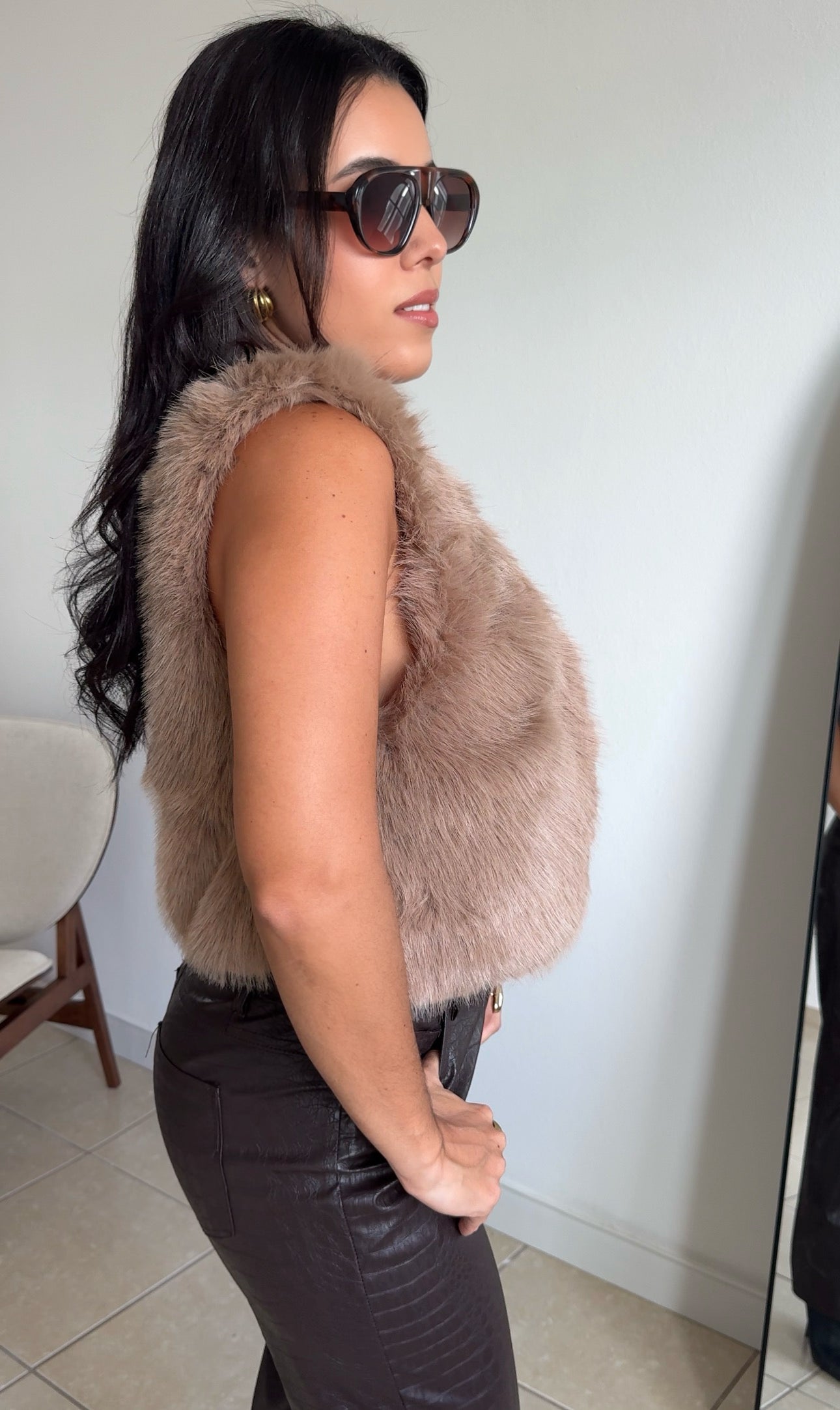 Fur Khaki Vest