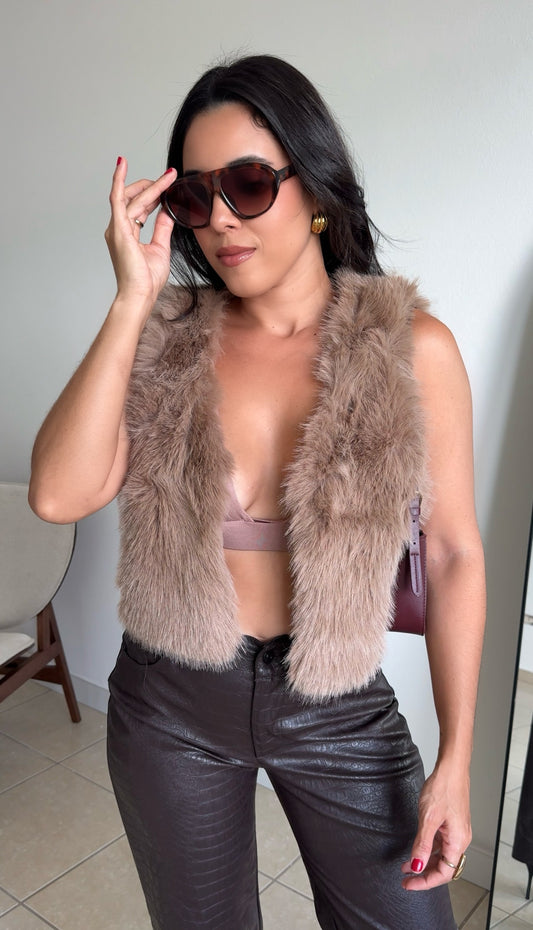 Fur Khaki Vest