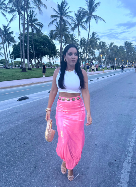 Pink Metallic Maxi Skirt