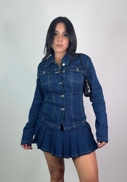 Denim Pleated Skirt