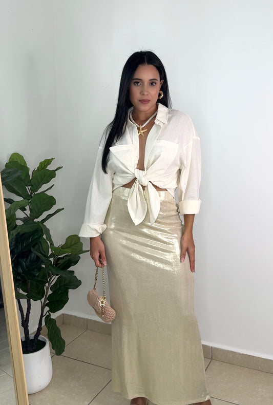 Champagne Metallic Maxi Skirt