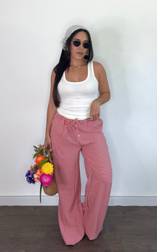 Gingham Wide Leg Pants