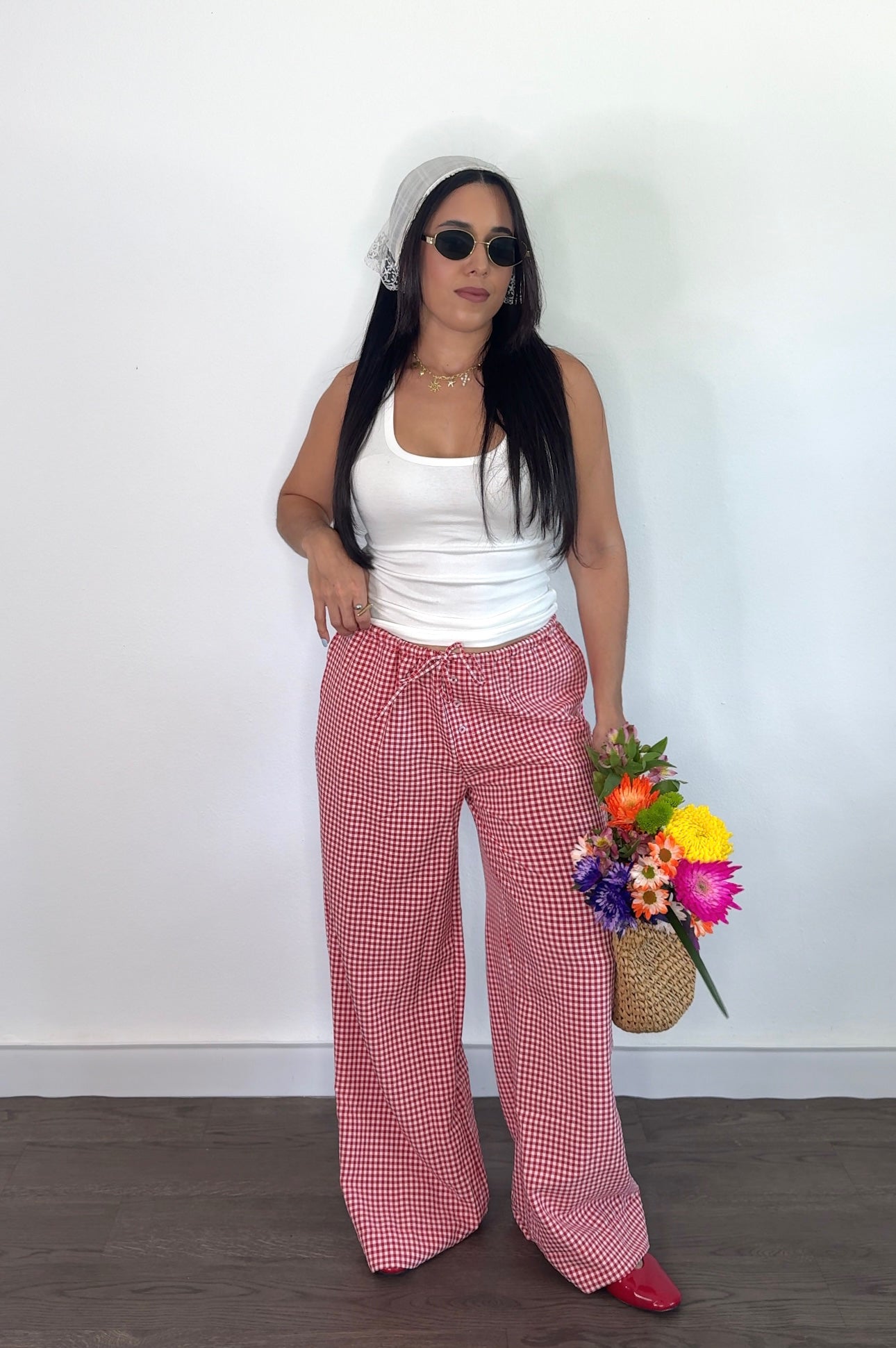 Gingham Wide Leg Pants