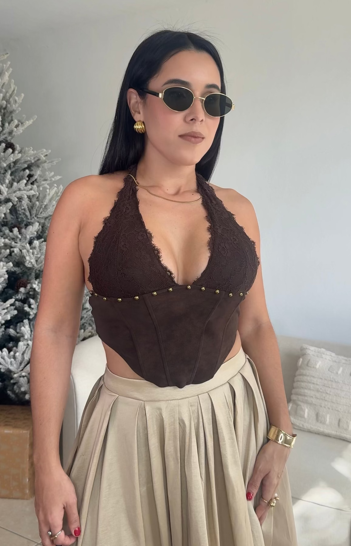 Lace & Suede Top