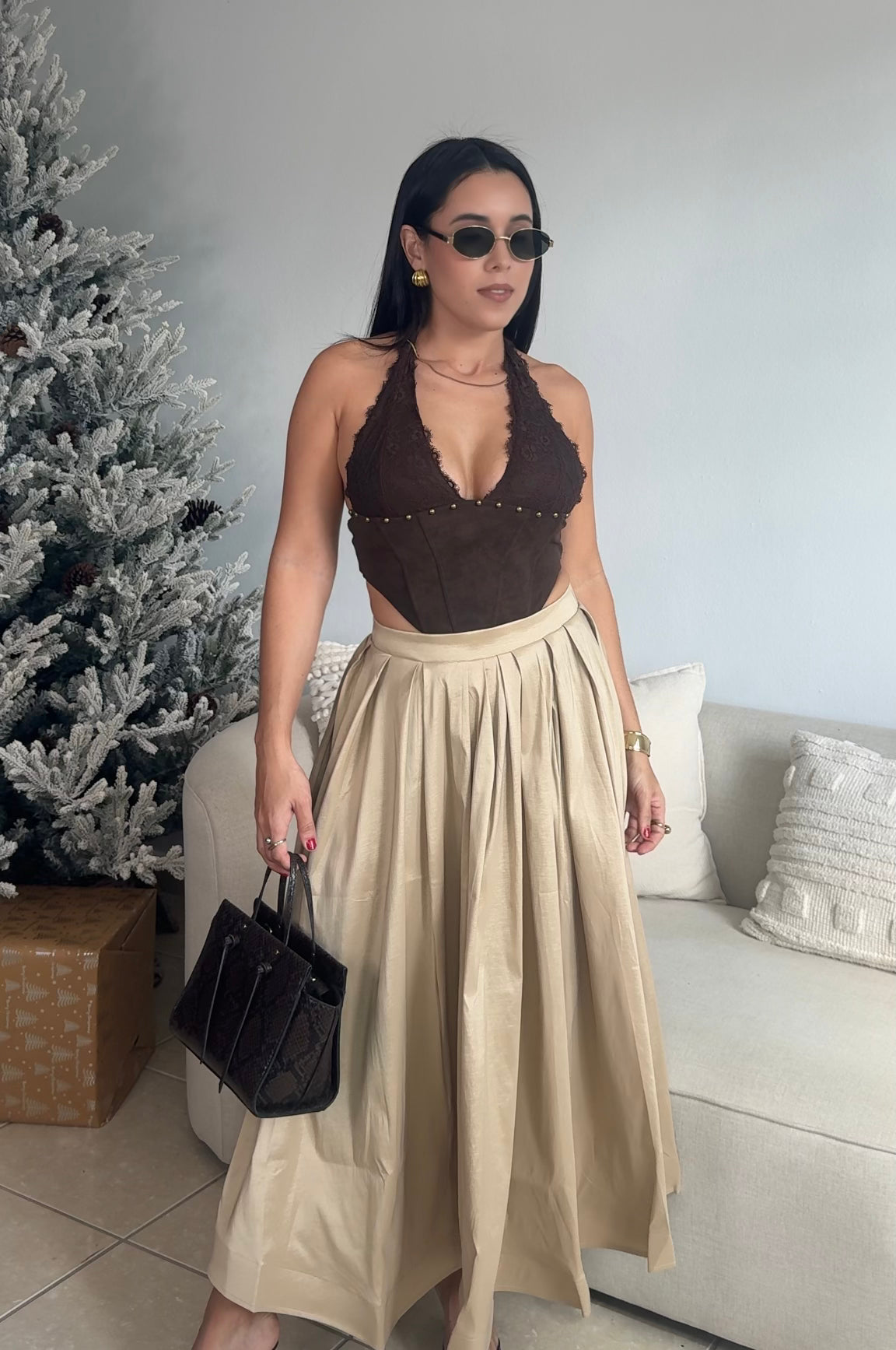Classic Taupe Midi Skirt