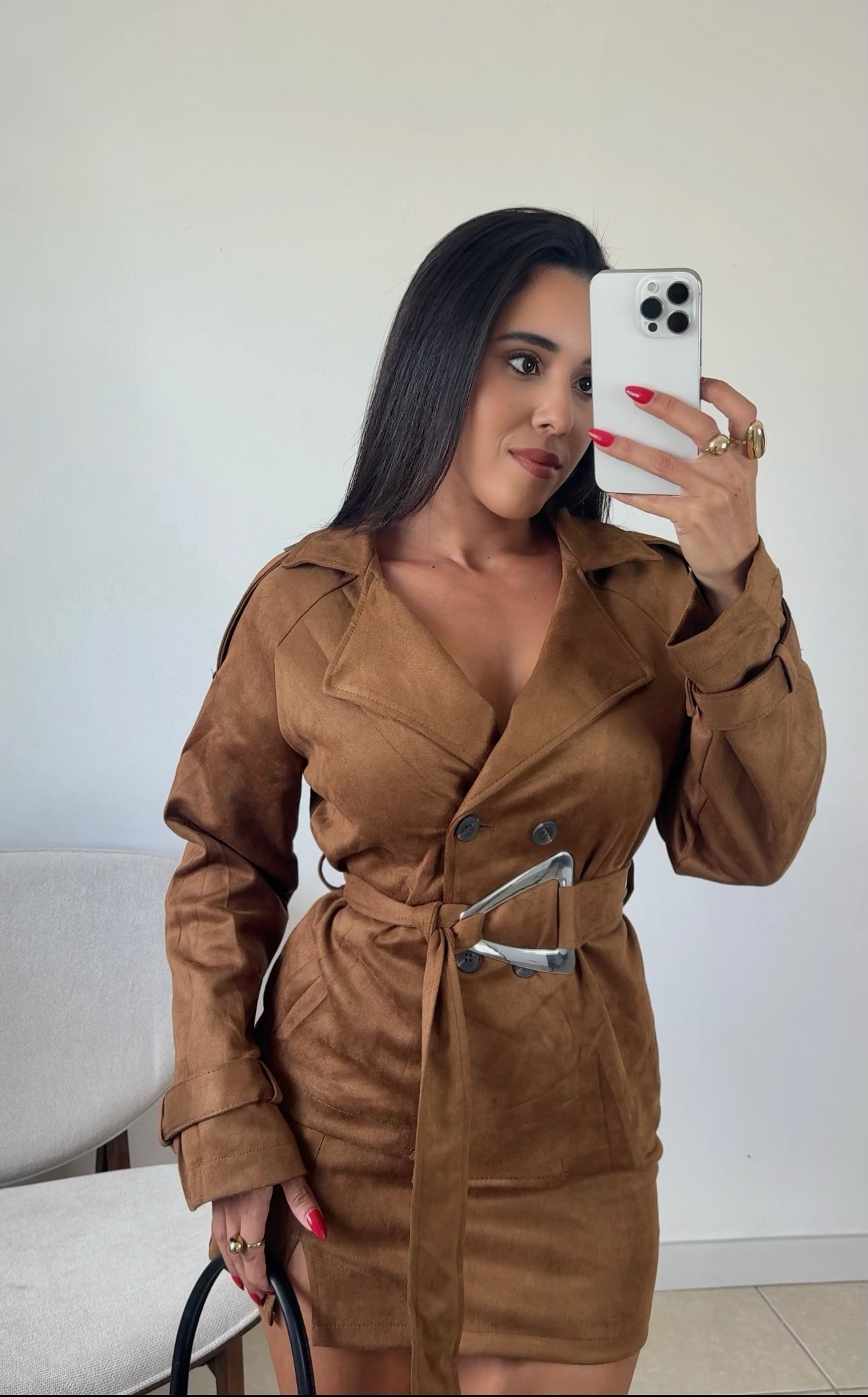 Camel Suede Trench Coat