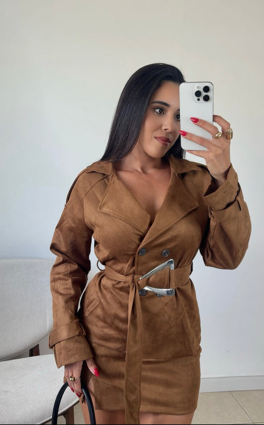 Camel Suede Trench Coat