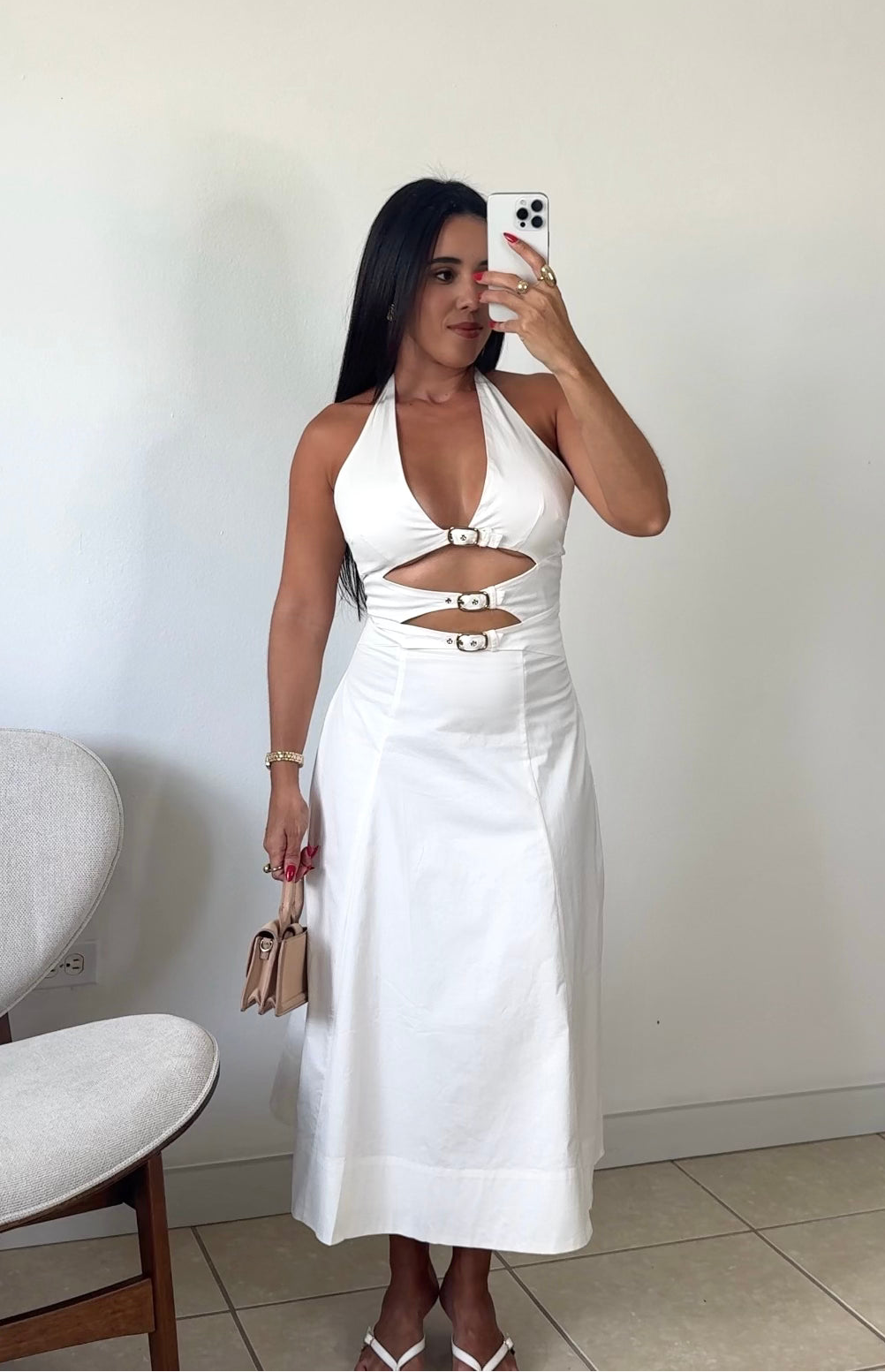 Buckle Halter Midi Dress