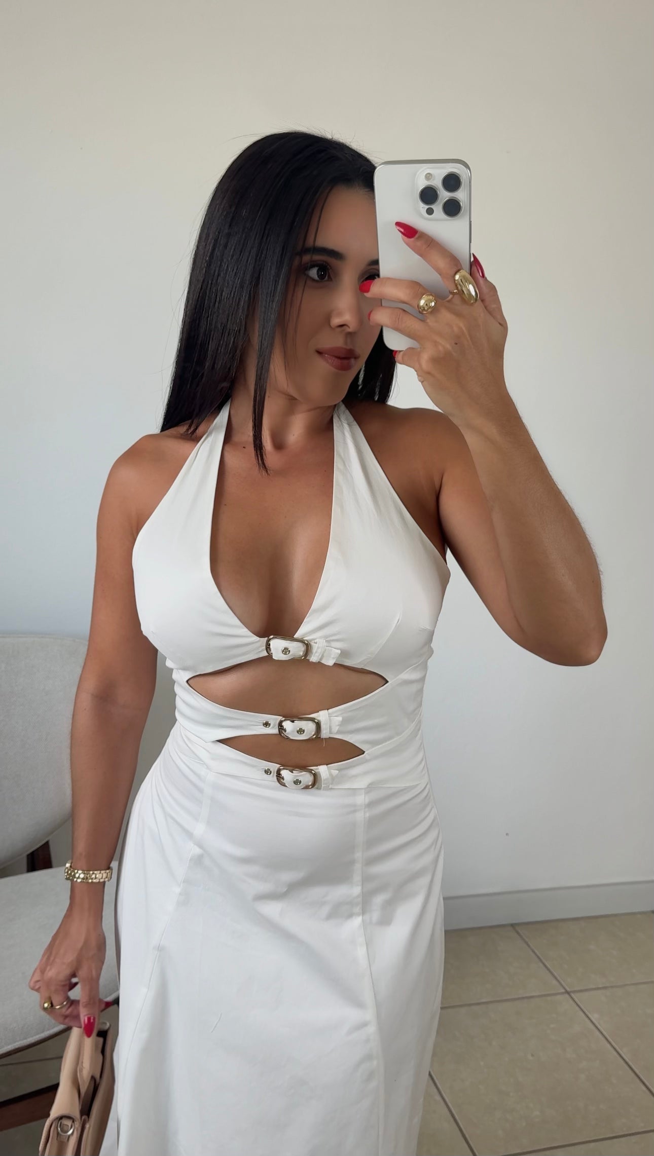 Buckle Halter Midi Dress