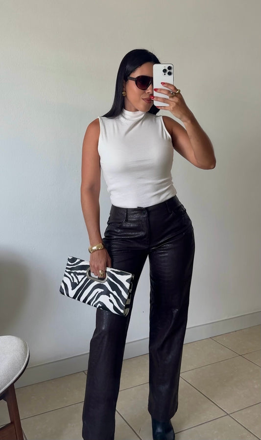 Brown Croc Leather Pants