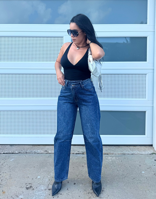 Rhinestone Barrel Jeans