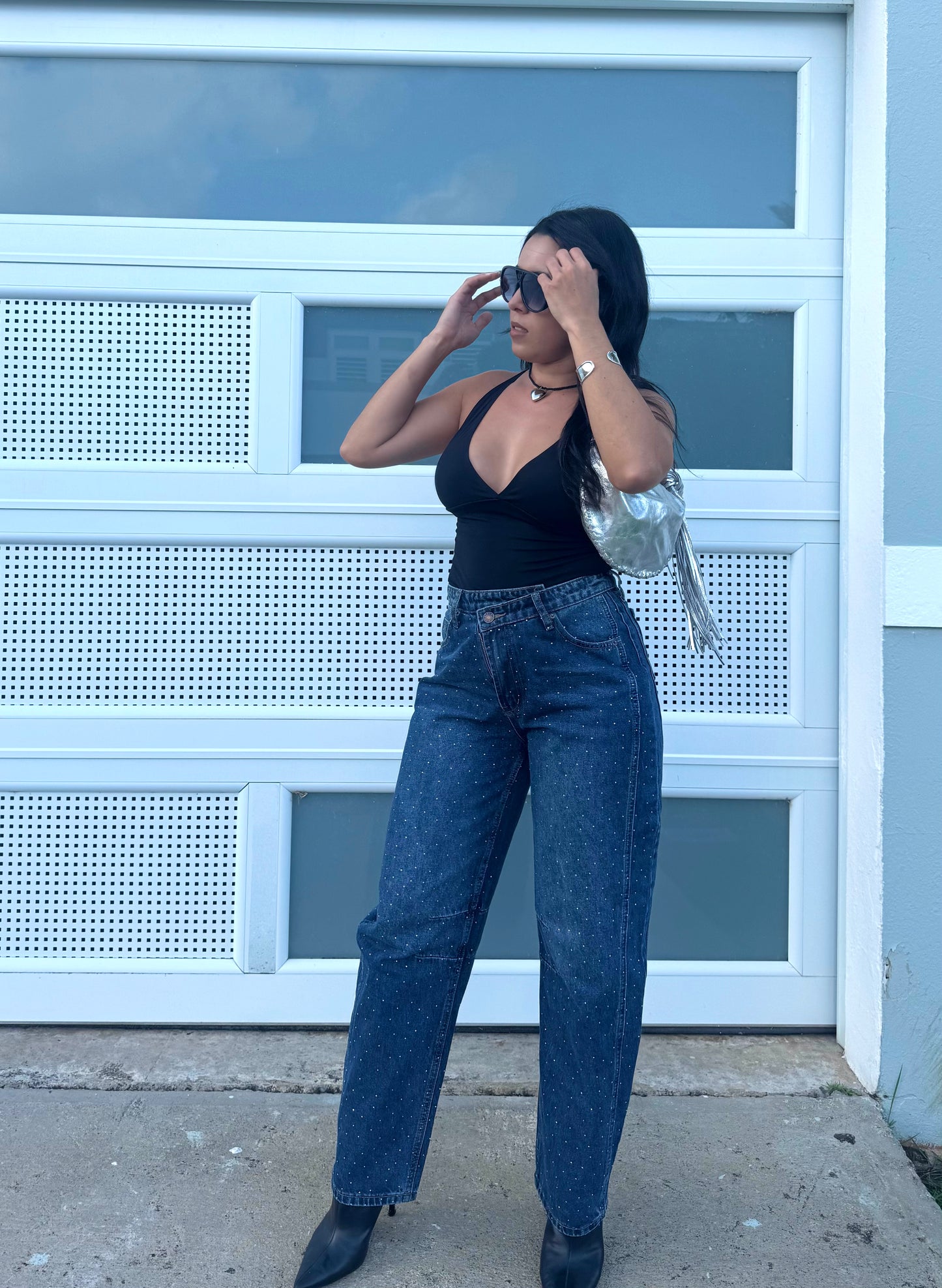 Rhinestone Barrel Jeans