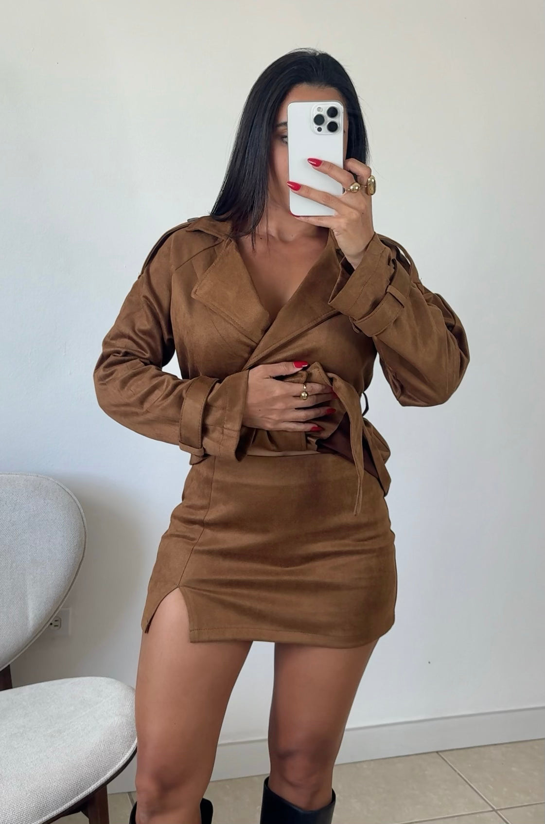 Camel Suede Mini Skirt