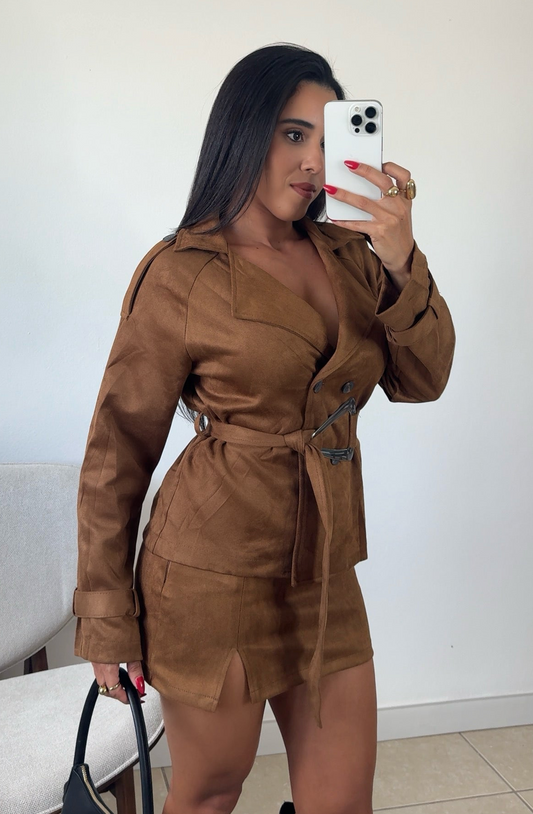 Camel Suede Mini Skirt