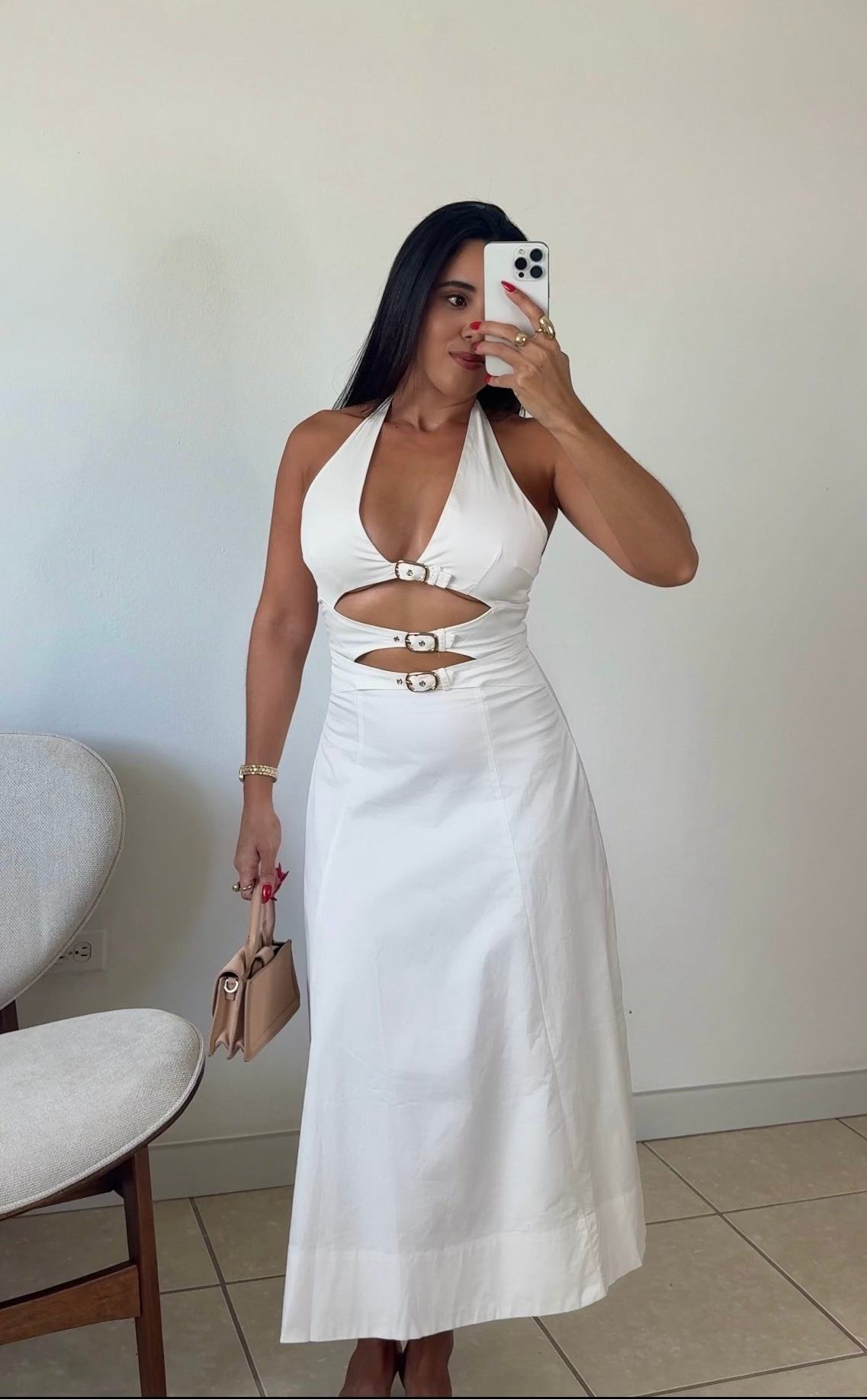 Buckle Halter Midi Dress