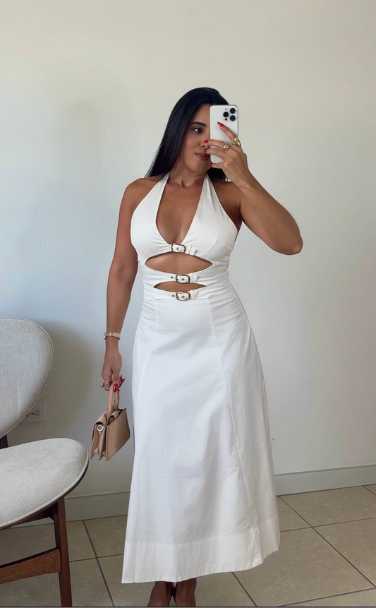 Buckle Halter Midi Dress