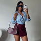 Wine Leather Skort
